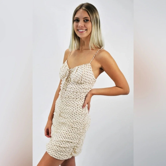 COTTON CANDY LA Ruched Spaghetti Straps Dress in Natural and Black - Picture 1 of 8